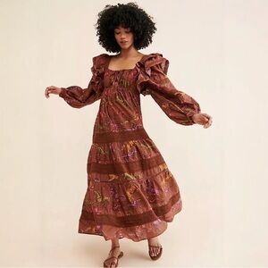 Farm Rio Dotted Horse Maxi Dress Size Small Brown